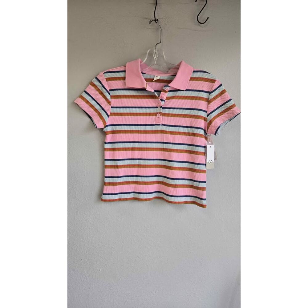 BP. Ribbed Striped Cropped Polo Top -‎ NWT multi colored Y2K 90s inspired small